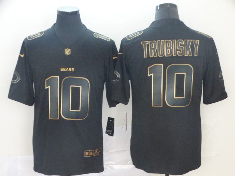 Men Chicago Bears #10 Trubisky Nike Vapor Limited Black Golden NFL Jerseys